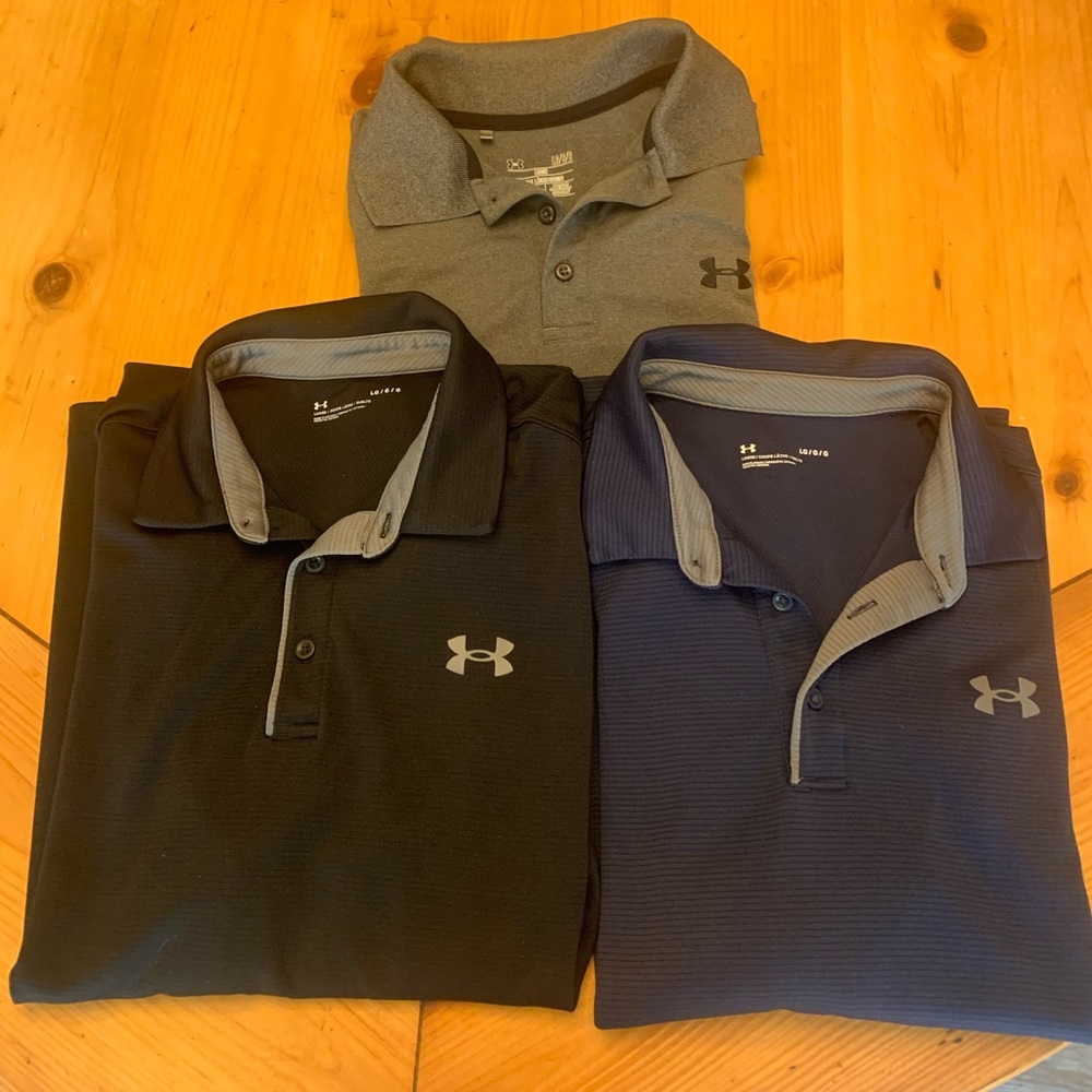 3 Large Under Armour Polo Bundle Grey Navy Black